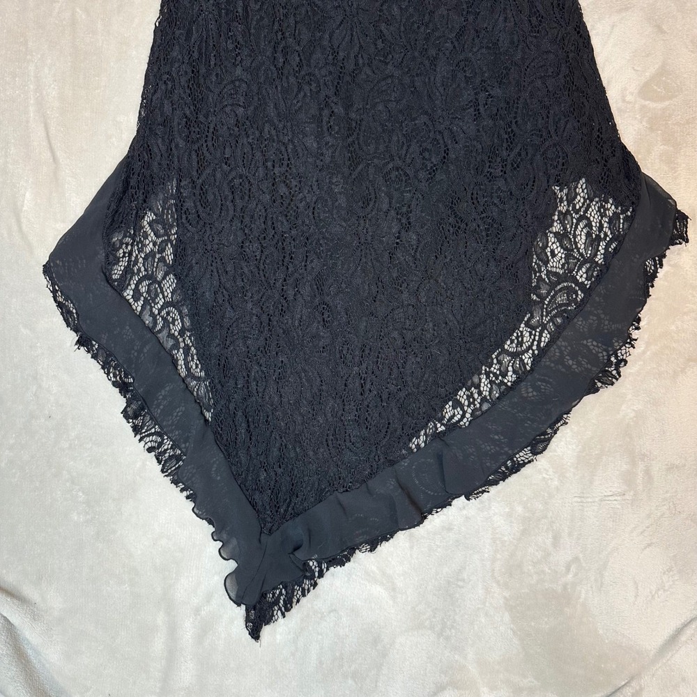 Silence + Noise Black Lace Strapless Handkerchief Maxi Dress Ruffle Hem Womens - Picture 4 of 7